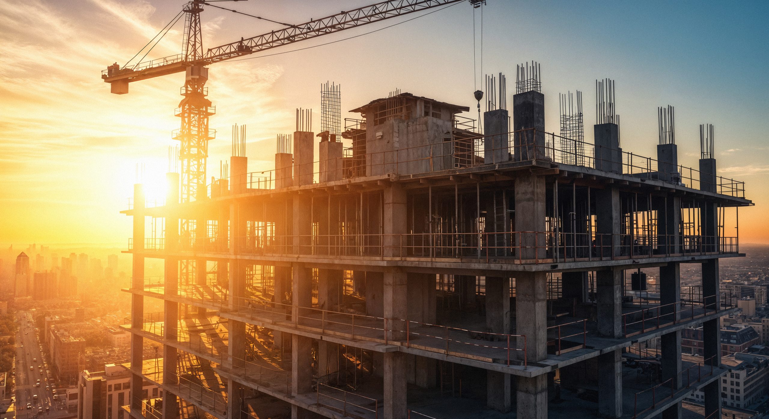 Construction site at sunset